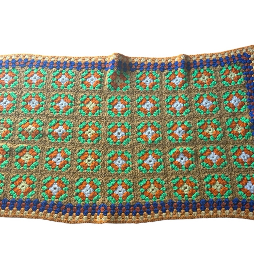 Crochet Granny Squared Throw Blanket Boho Hippie Multi Colored Handcrafted - Picture 9 of 12